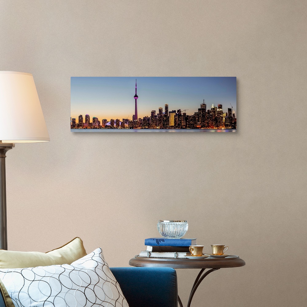 A traditional room featuring Photo of Toronto city skyline at night, Ontario, Canada.