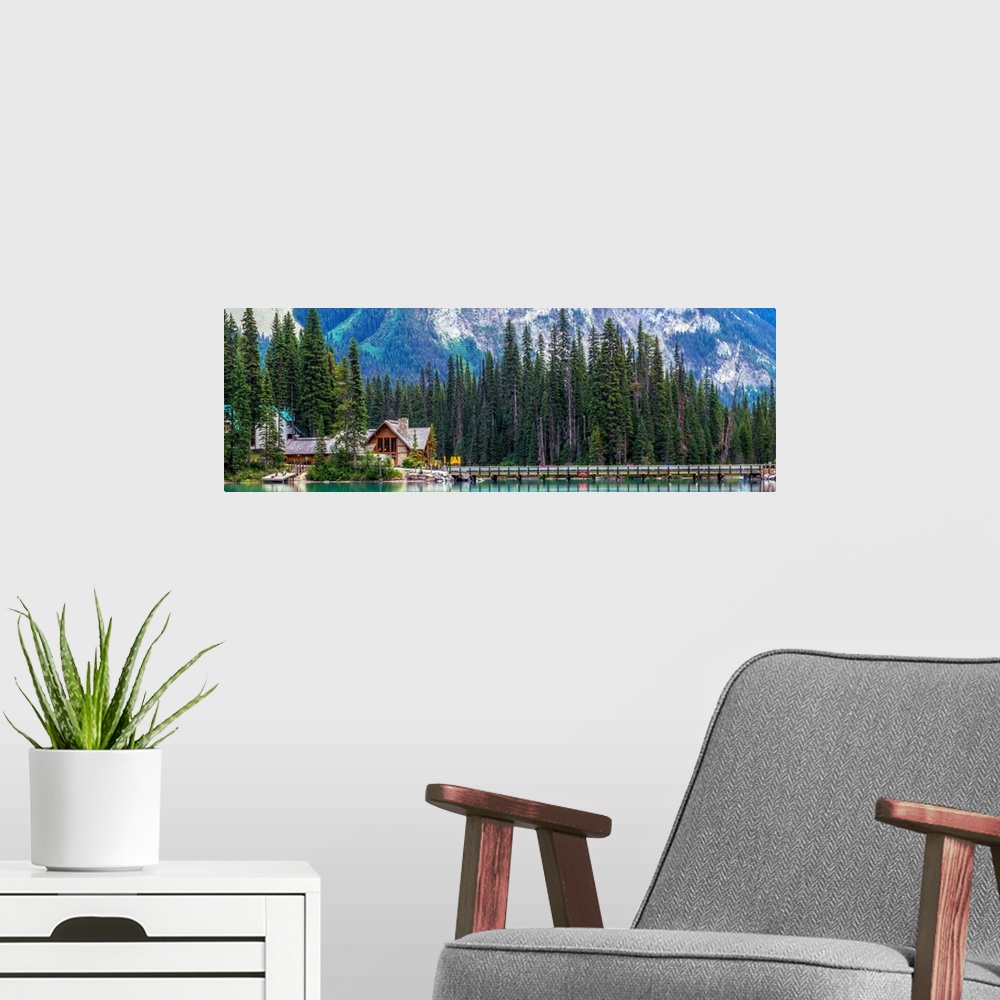 A modern room featuring Panoramic view of Emerald Lake in Yoho National Park, British Columbia, Canada.