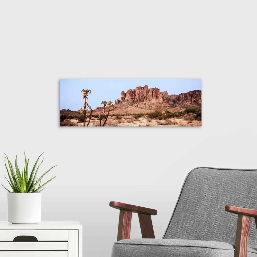 A modern room featuring Panoramic view of Superstition mountain in Phoenix, Arizona.