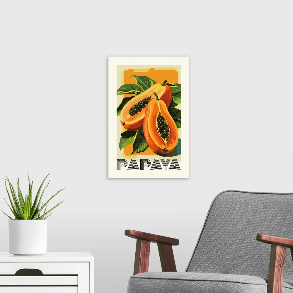 A modern room featuring Papaya - Retro Food Advertising Poster