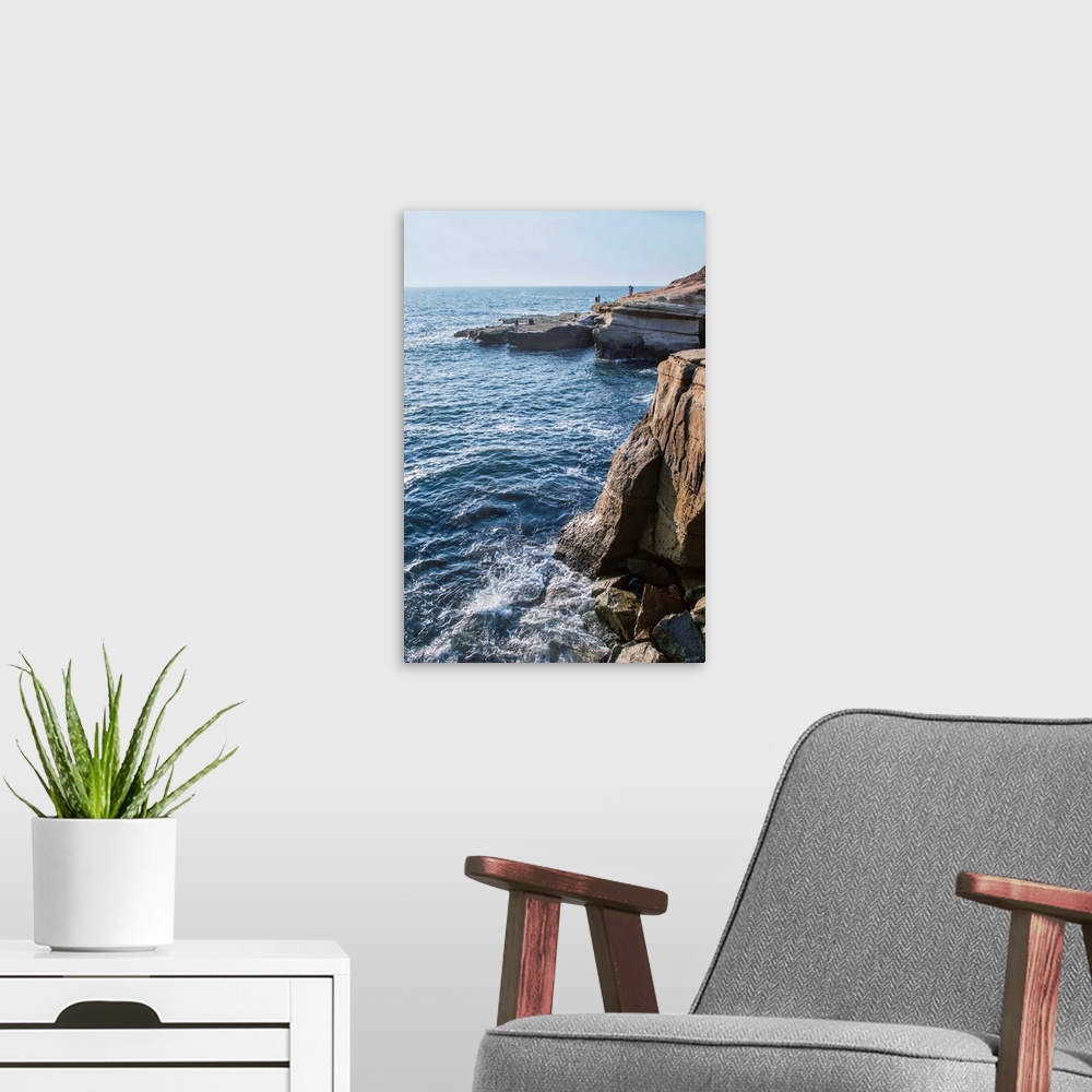 A modern room featuring The Sunset Cliffs in San Diego are known for their picturesque landscape.