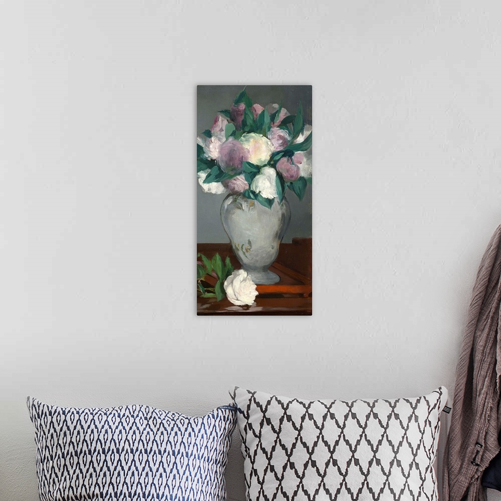 A bohemian room featuring This picture belongs to a series of peonies that Manet painted in 1864-65. Reportedly his favorit...