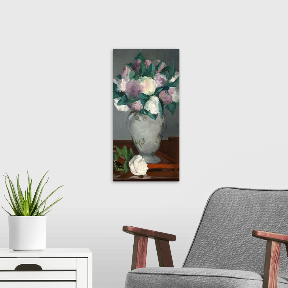 A modern room featuring This picture belongs to a series of peonies that Manet painted in 1864-65. Reportedly his favorit...