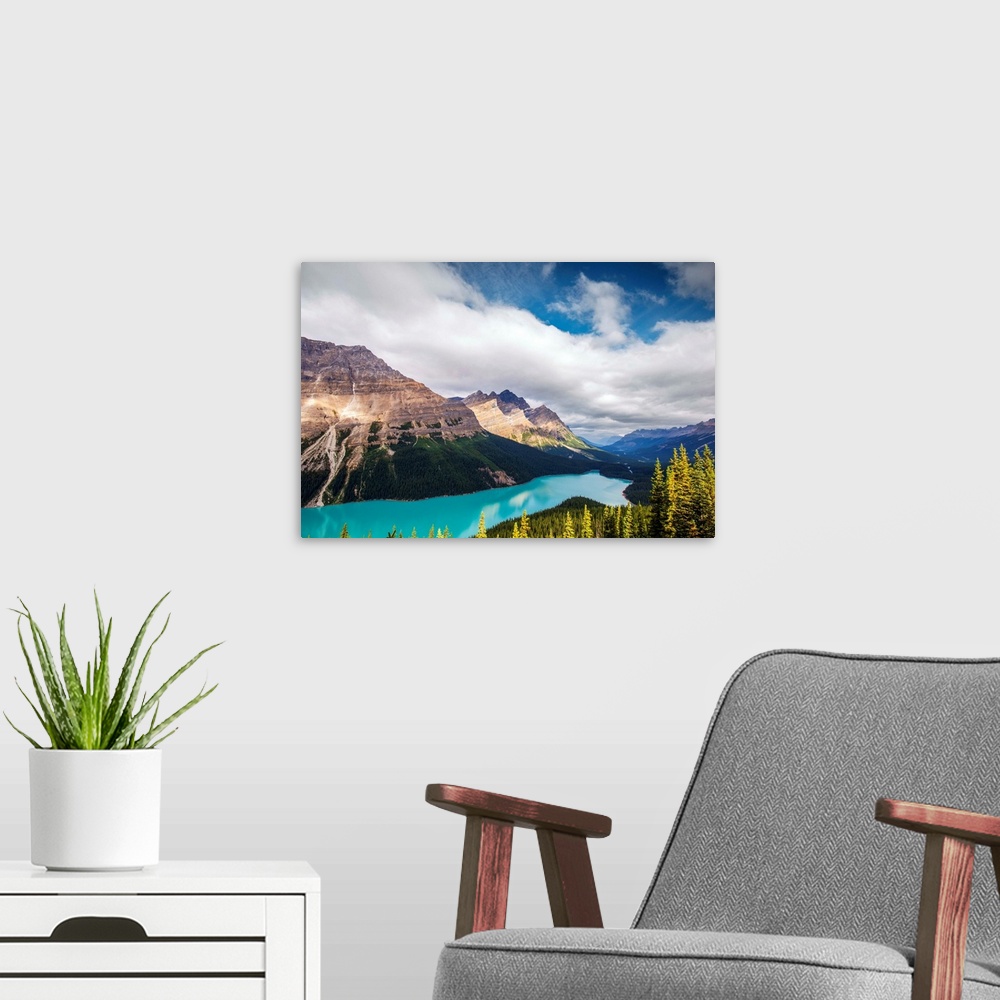 A modern room featuring Peyto Lake and Caldron Peak in Banff National Park, Alberta, Canada.