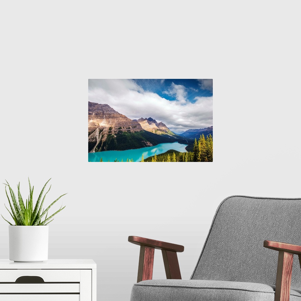 A modern room featuring Peyto Lake and Caldron Peak in Banff National Park, Alberta, Canada.