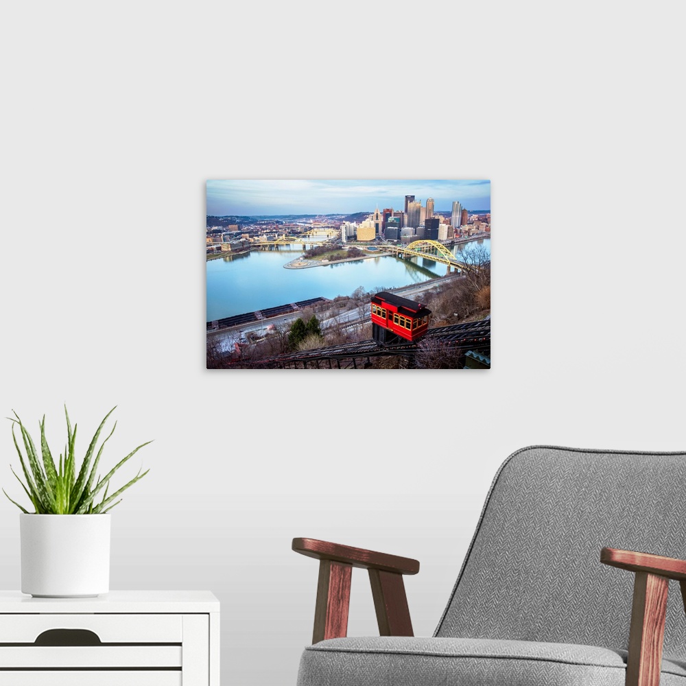 A modern room featuring View of the downtown Pittsburgh, where the Ohio River, Monongahela River and Allegheny River meet...