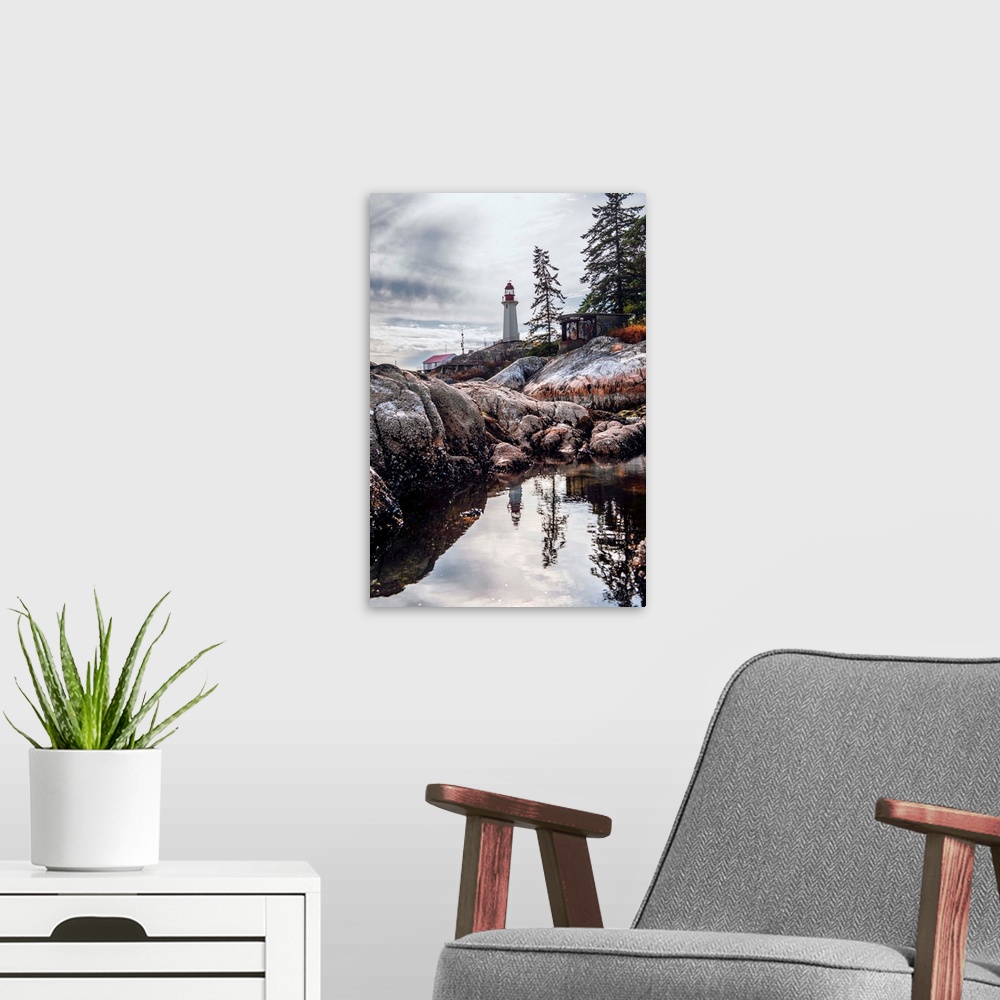 A modern room featuring View of Point Atkinson Lighthouse in Vancouver, British Columbia, Canada.