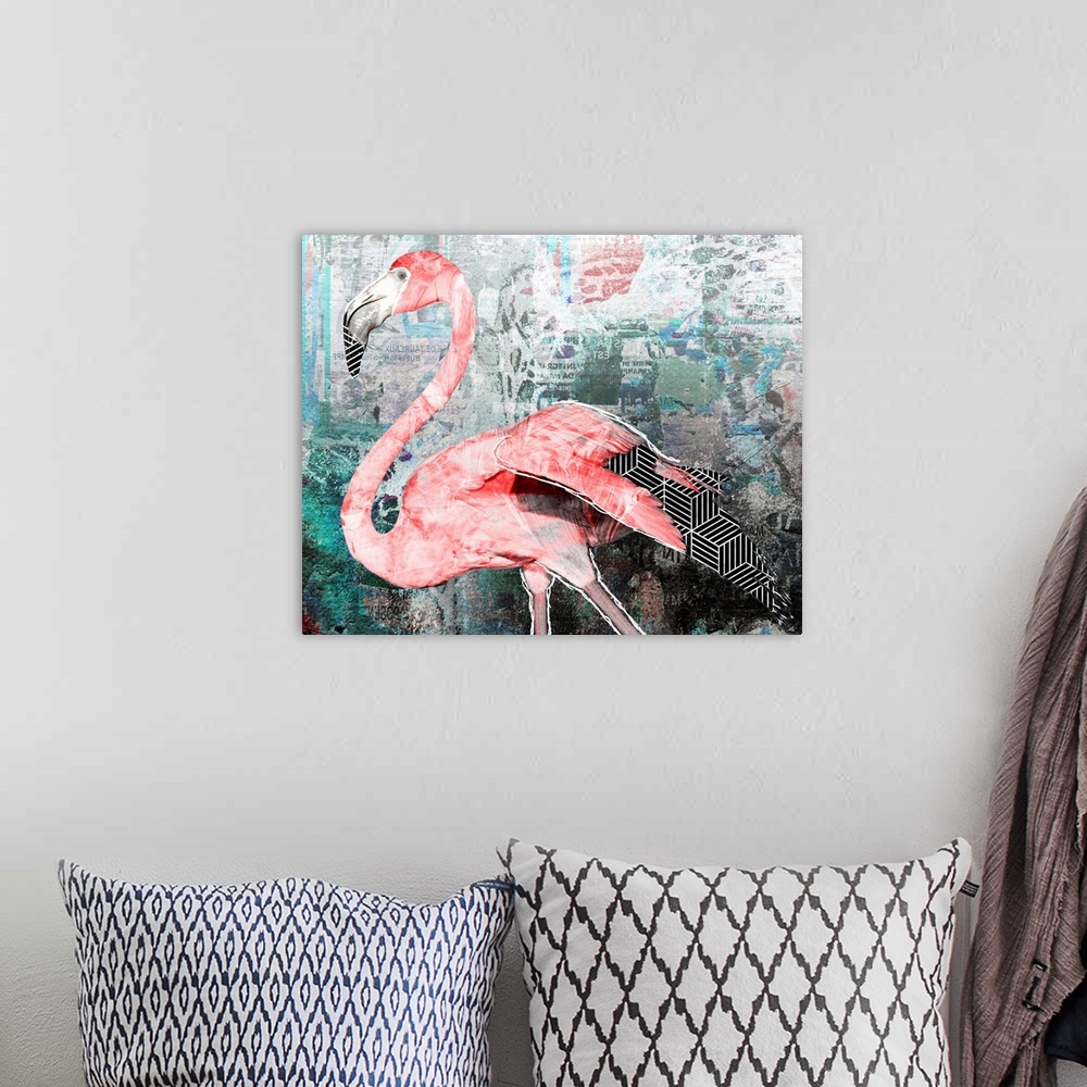 A bohemian room featuring Pop Art - Flamingo