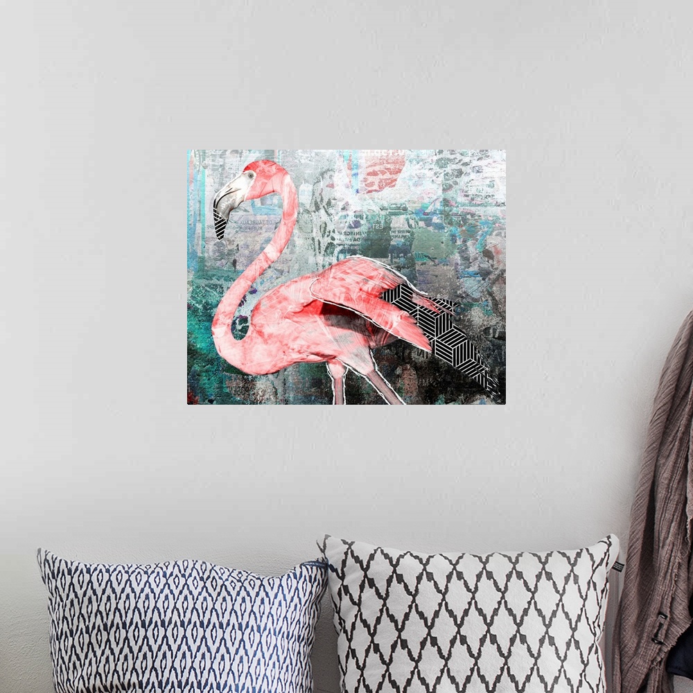 A bohemian room featuring Pop Art - Flamingo