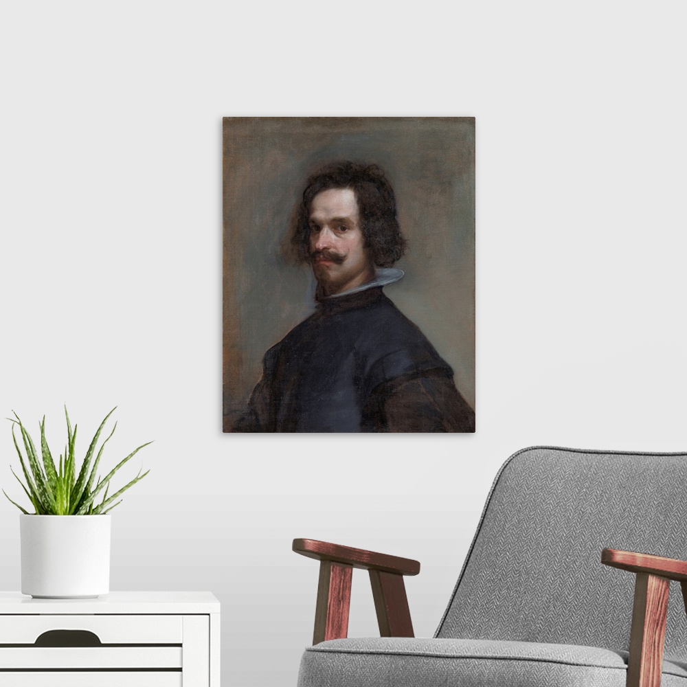 A modern room featuring This portrait is a study for the figure who gazes out from the far right of Velazquez's?Surrender...