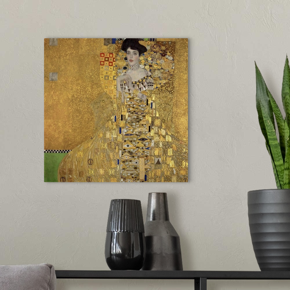 A modern room featuring Gustav Klimt's Portrait of Adele Bloch-Bauer I (1907) famous painting.