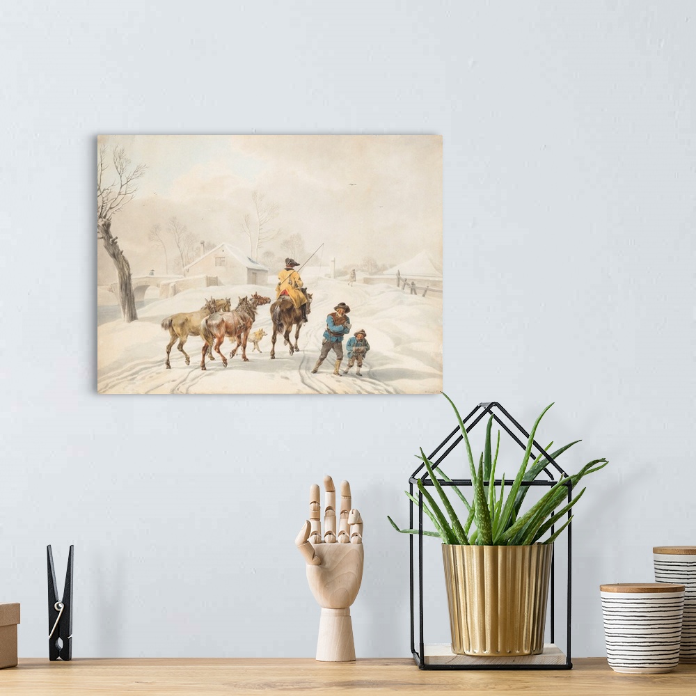 A bohemian room featuring Postilion on Horse in a Winter Landscape