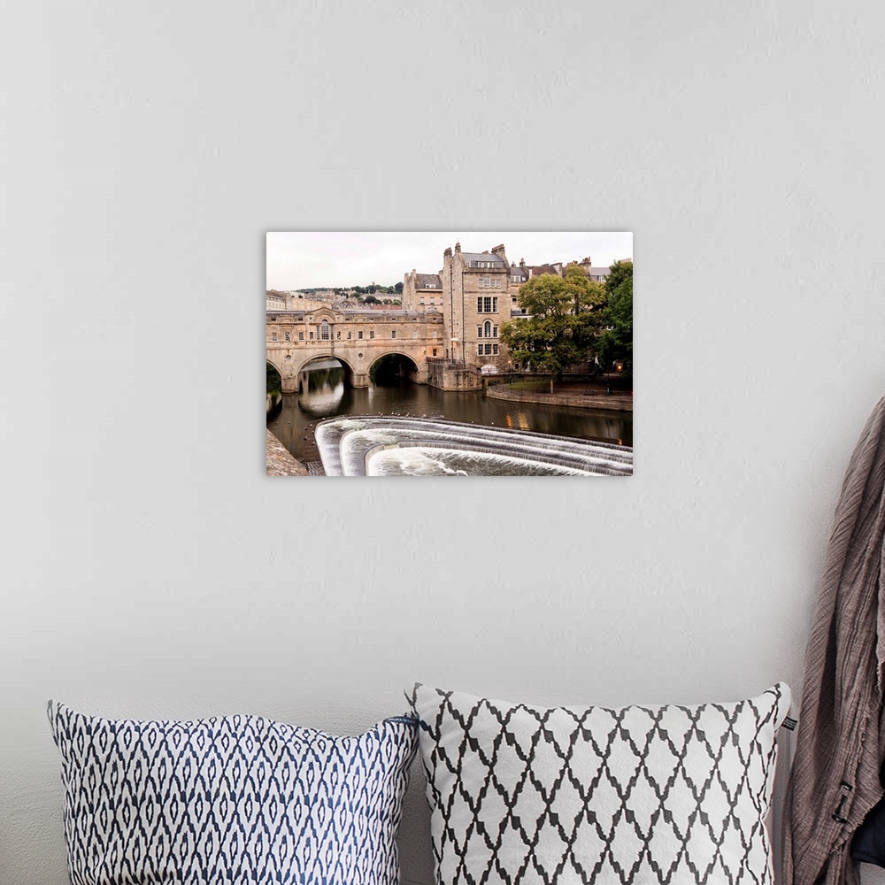 A bohemian room featuring Photograph of the Pulteney Bridge and Weir in the Avon river in Bath, England, UK