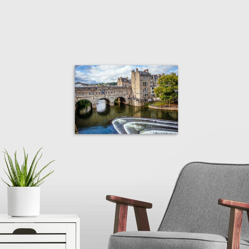 A modern room featuring Photograph of the Pulteney Bridge and Weir in the Avon river in Bath, England, UK