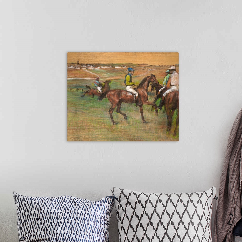 A bohemian room featuring Degas undertook racing scenes throughout his career, characteristically manipulating his horses a...