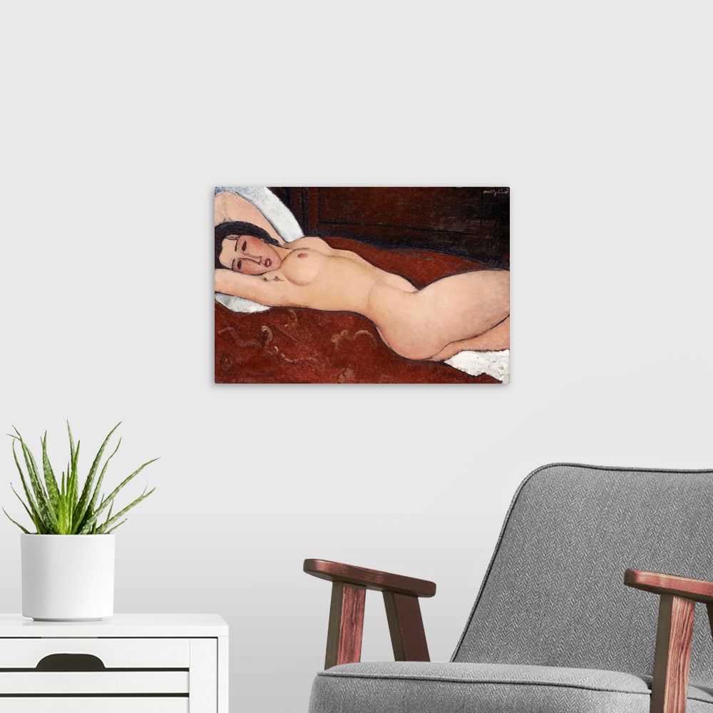 A modern room featuring Modigliani's celebrated series of reclining nudes, begun in 1916, are influenced by Italian Renai...