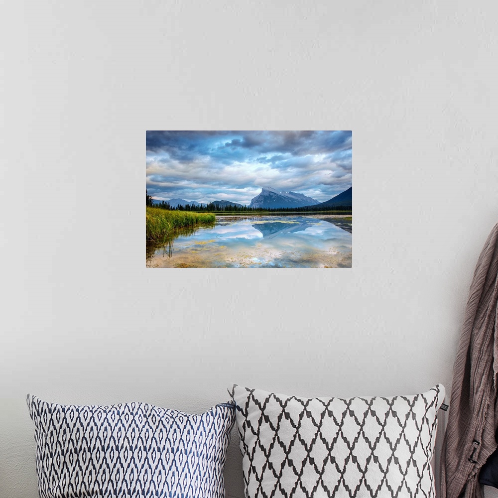 A bohemian room featuring Reflection of Mount Rundle on Vermilion Lakes in Banff National Park, Alberta, Canada.