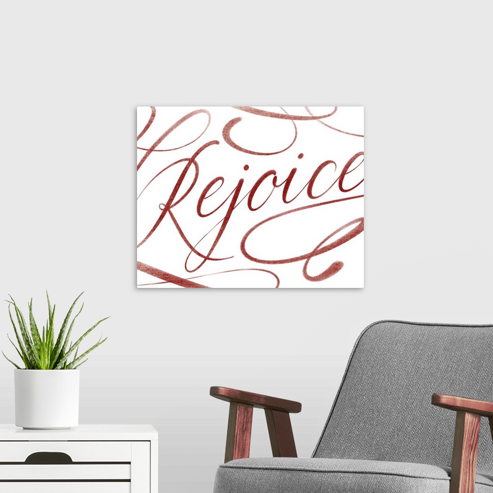 A modern room featuring Rejoice