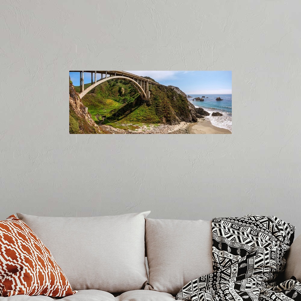 A bohemian room featuring View of the Rocky Creek Bridge and the landscape of Monterey County, California.