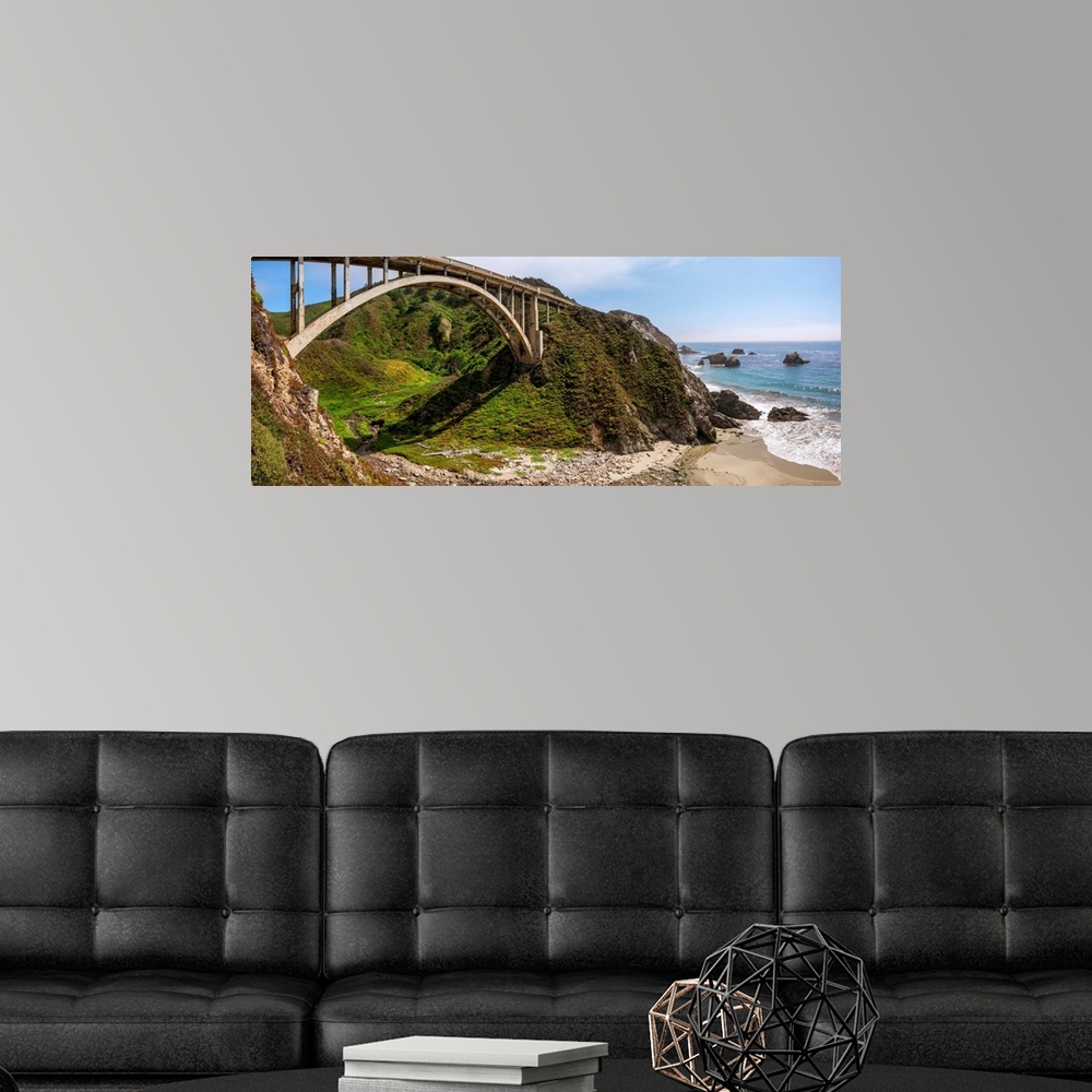 A modern room featuring View of the Rocky Creek Bridge and the landscape of Monterey County, California.