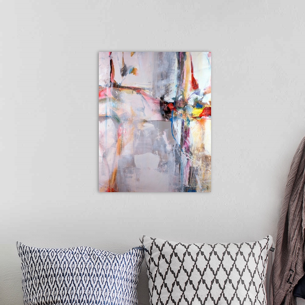 A bohemian room featuring Huge abstract art includes lots of short brush strokes and a slight rough texture across the enti...
