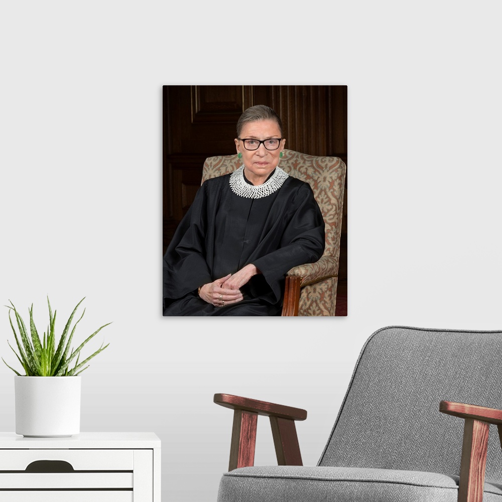 A modern room featuring Ruth Bader Ginsburg, Supreme Court of the United States portrait 2016