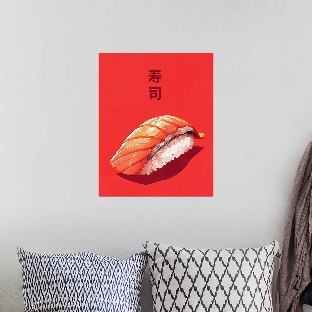 A bohemian room featuring Salmon Sushi - Food Advertising Poster