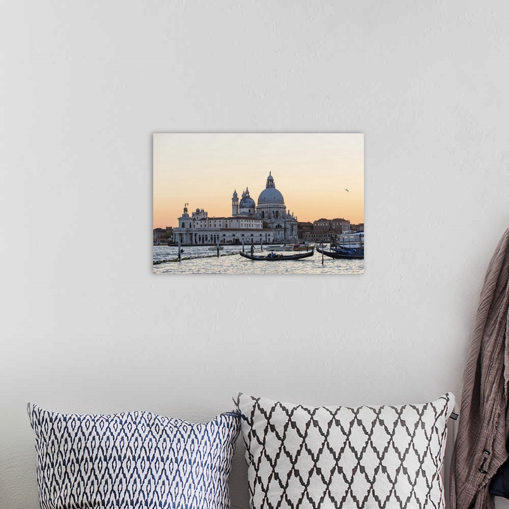 A bohemian room featuring Photograph of the Santa Maria della Salute (The Salute) from the water at sunset.