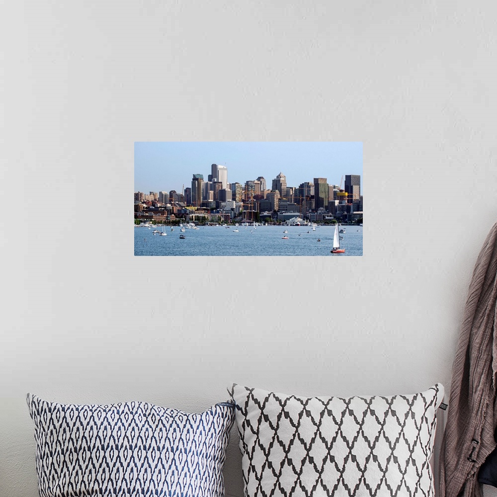 A bohemian room featuring View of downtown Seattle from Lake Union.