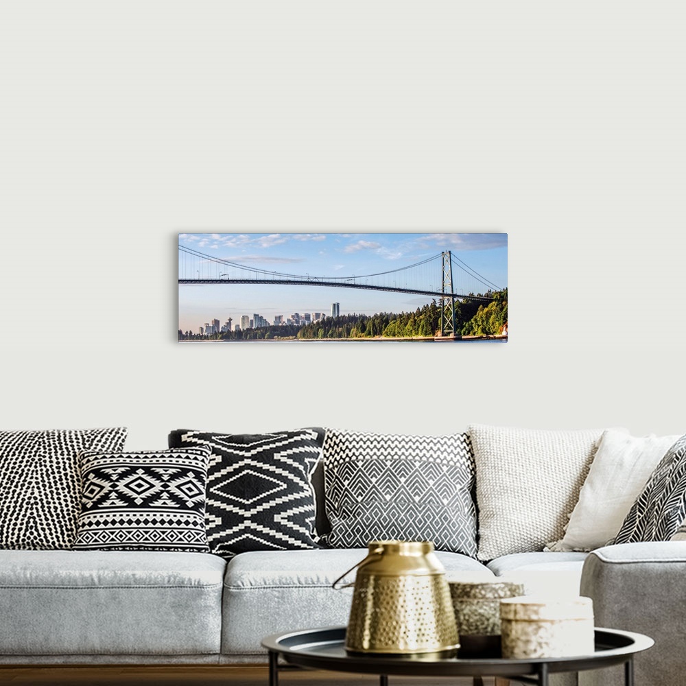 A bohemian room featuring Side view of Lions Gate Bridge in Vancouver, British Columbia, Canada.