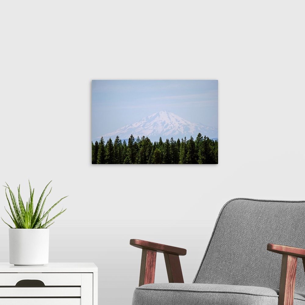 A modern room featuring View of a snow capped mountain near Lake Tahoe in California and Nevada.