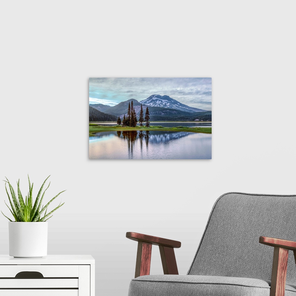 A modern room featuring View of South Sister peak near Sparks Lake in Deschutes National Forest in Oregon.
