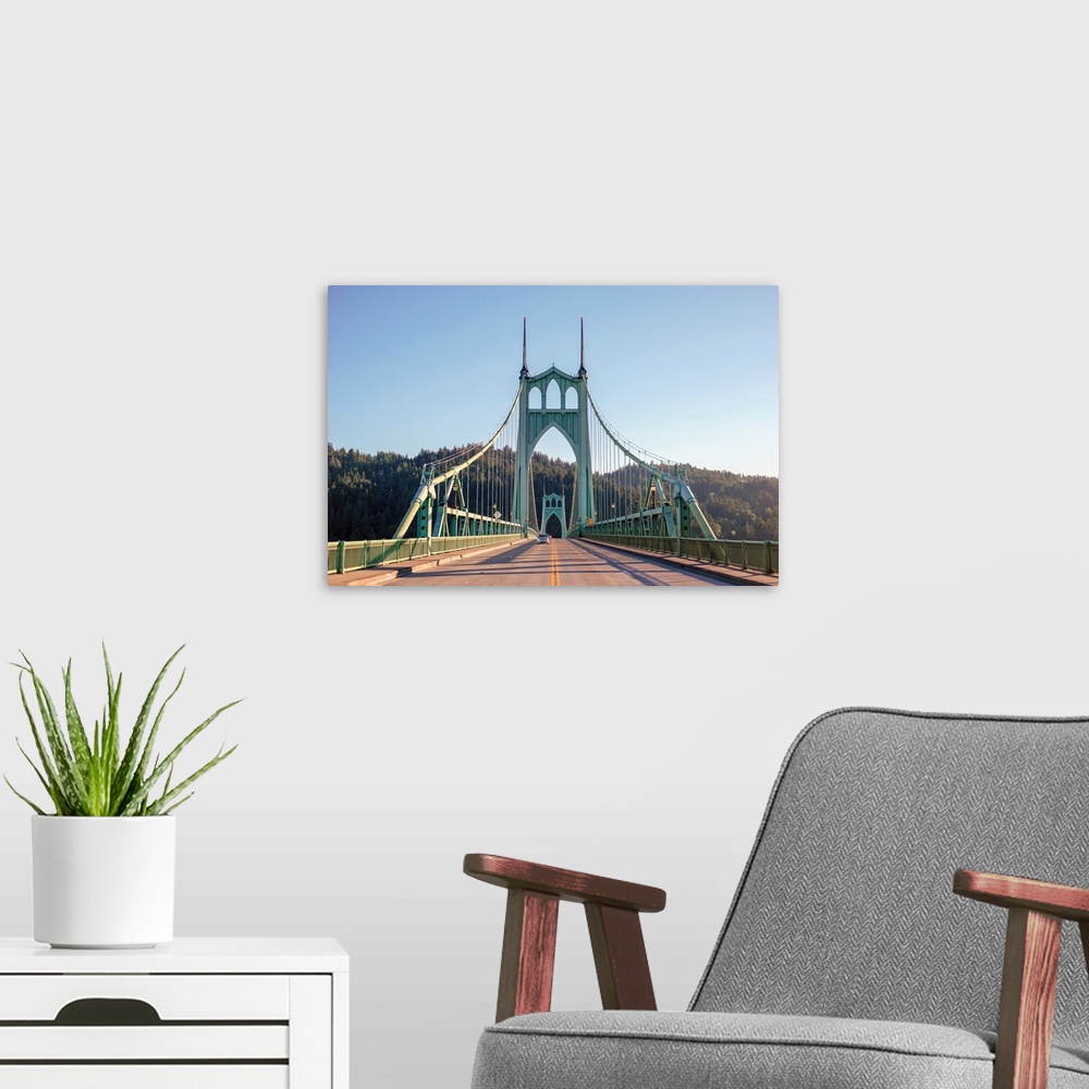 A modern room featuring View of St. Johns Bridge in Portland, Oregon.