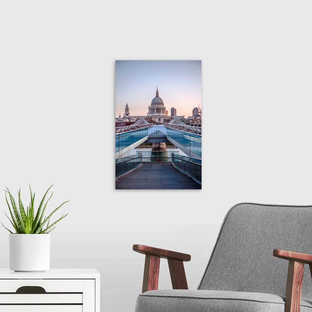 A modern room featuring View of St. Paul's Cathedral from Millennium Bridge in London, England.
