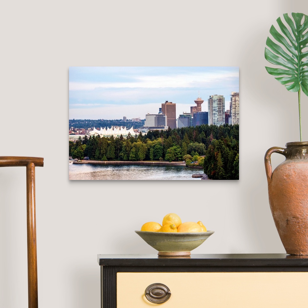 A traditional room featuring View of Stanley Park Seawall Path, Canada Place and Downtown Vancouver in British Columbia, Canada.