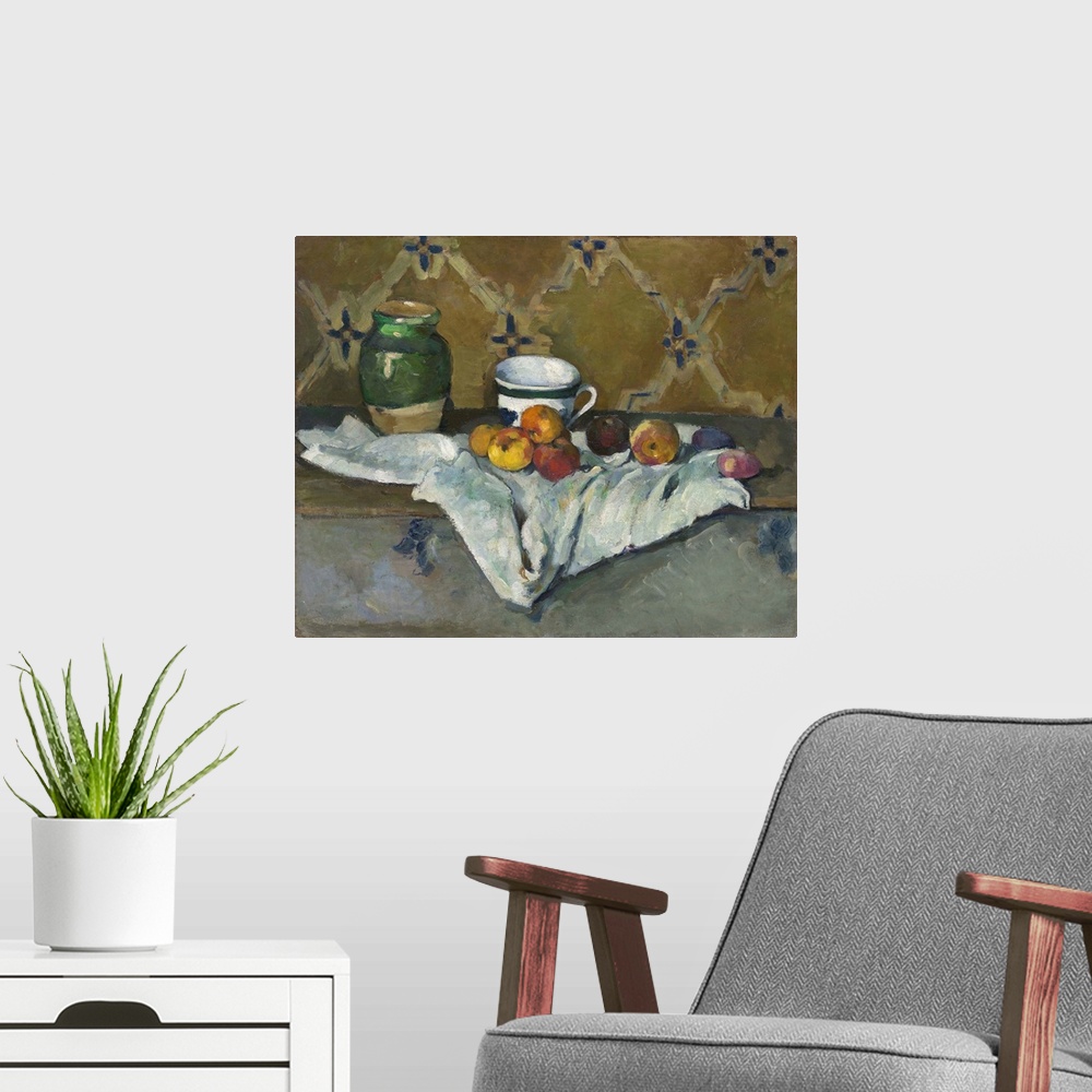 A modern room featuring In addition to apples-a favorite motif of Cezanne's-the ceramic jar and cup seen in this still li...