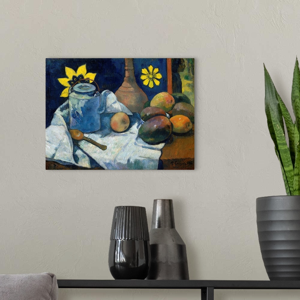 A modern room featuring One of Gauguin's most treasured possessions was a painting by Cezanne, Still Life with Fruit Dish...