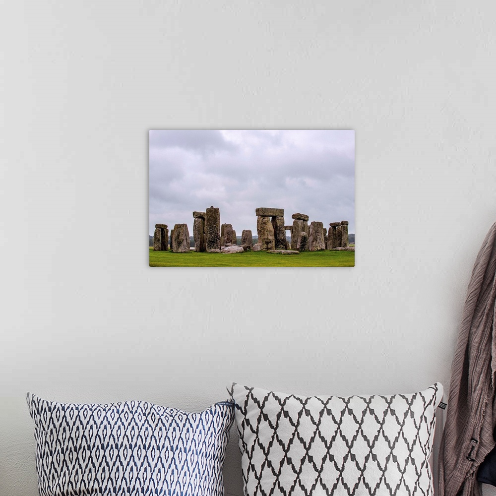 A bohemian room featuring Horizontal photograph of Stonehenge, a prehistoric monument and now a historic landmark in Wiltsh...