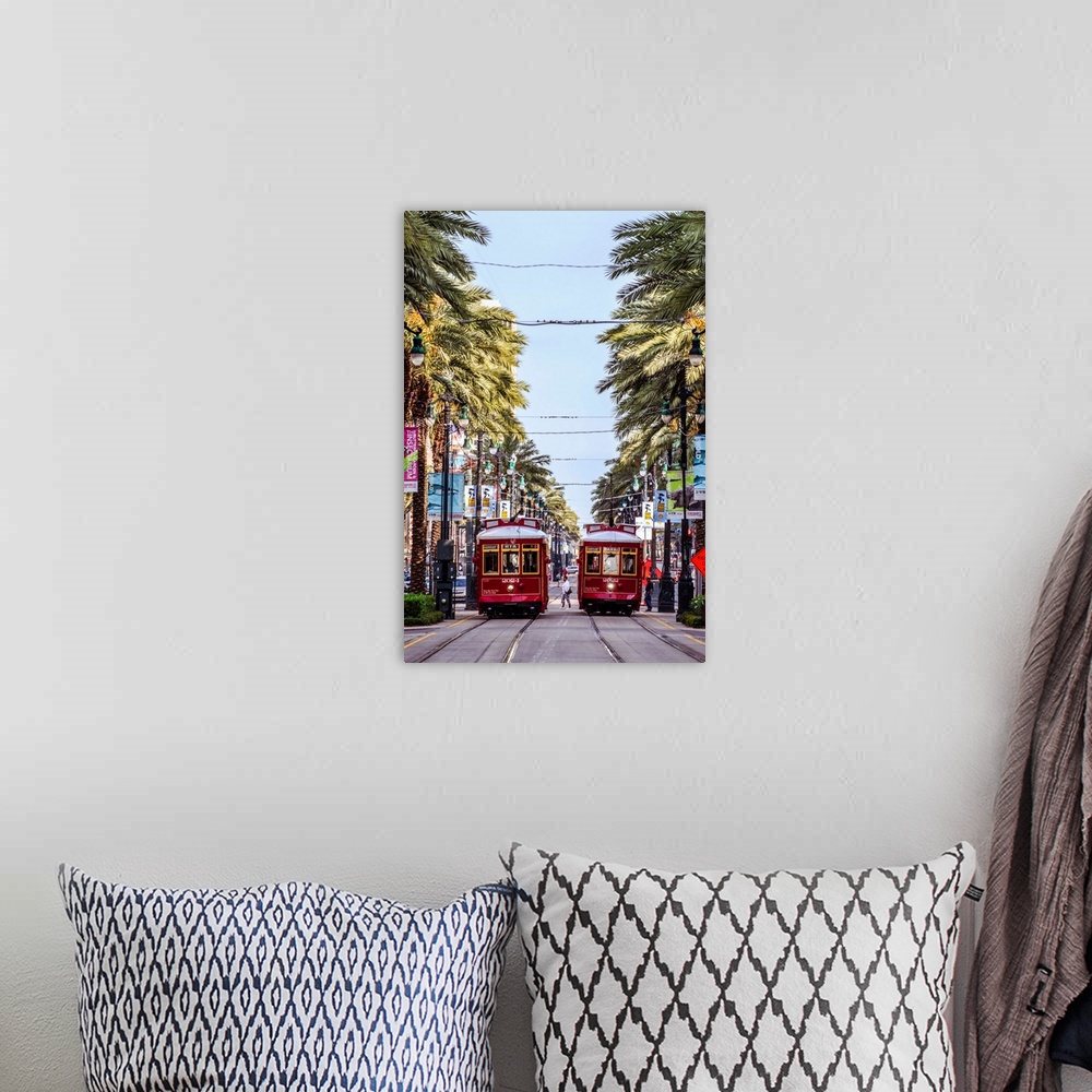 A bohemian room featuring Two streetcars pass each other in New Orleans, Louisiana.