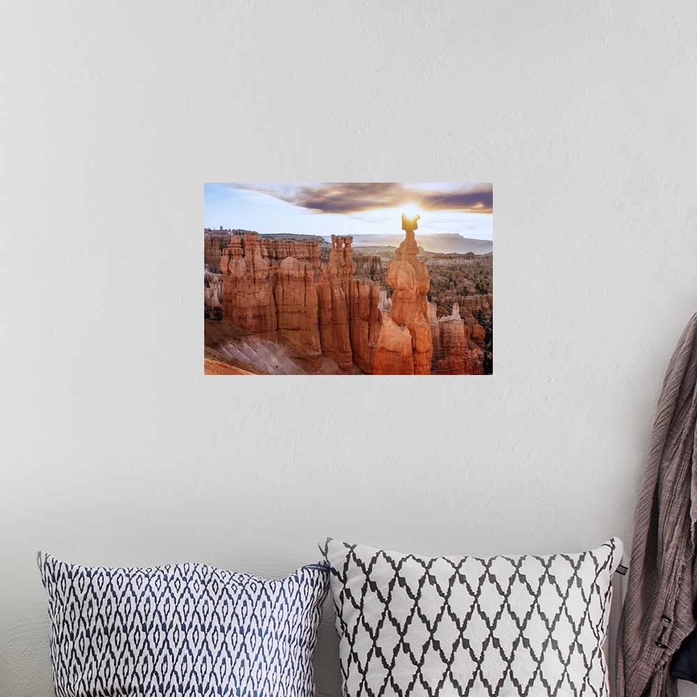 A bohemian room featuring The sun on the Thor's Hammer rock formation among the hoodoos in Bryce Canyon National Park, Utah.