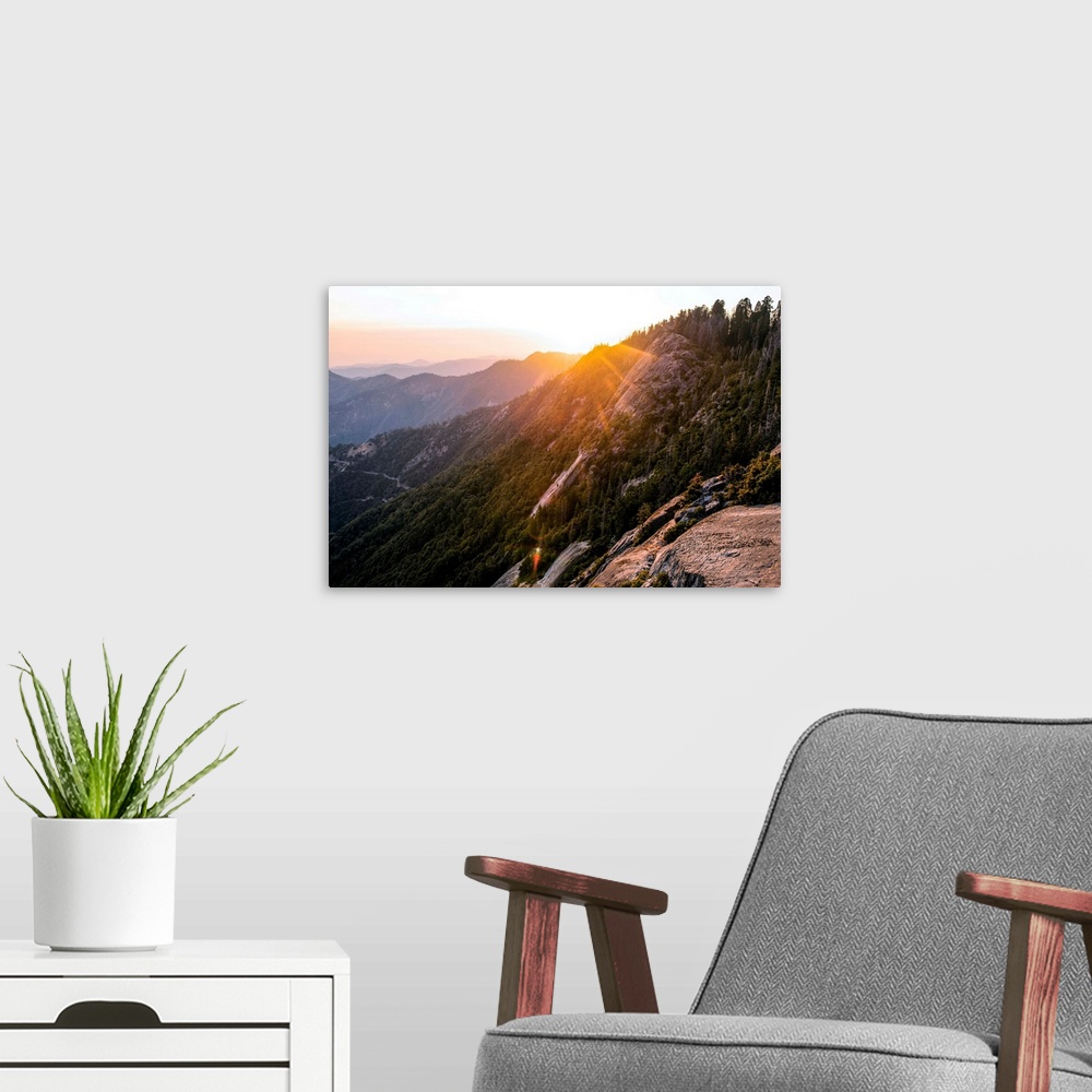 A modern room featuring Sunset At Moro Rock Trail in Sequoia National Park, California.
