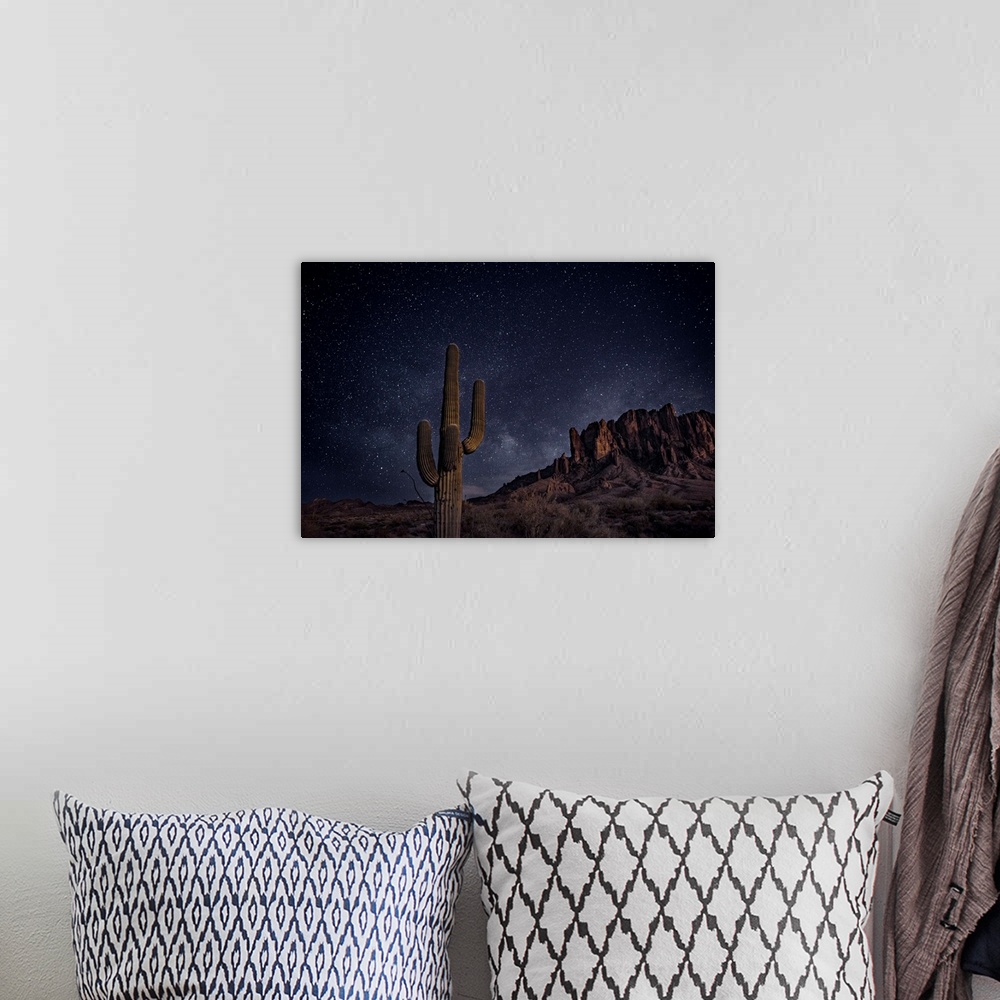 A bohemian room featuring View of Superstition Mountains at night, in Phoenix, Arizona.