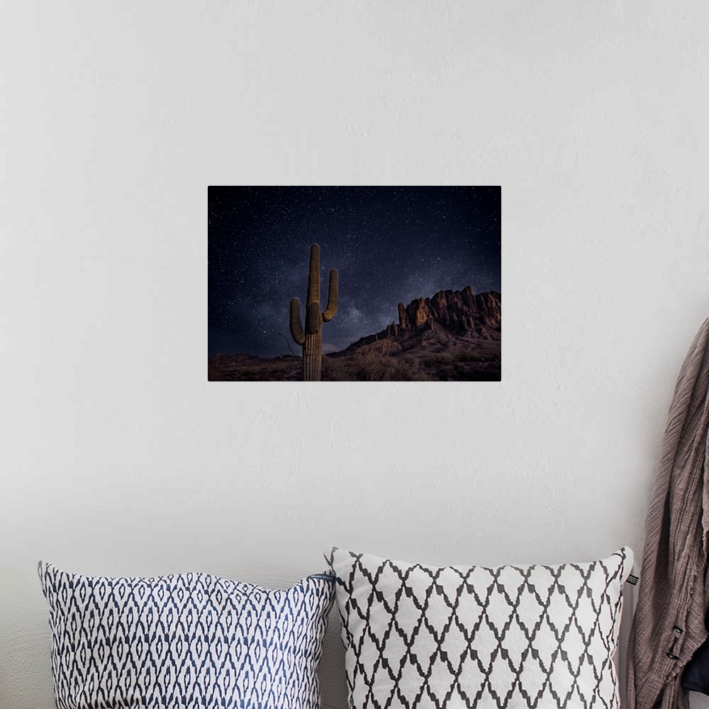 A bohemian room featuring View of Superstition Mountains at night, in Phoenix, Arizona.