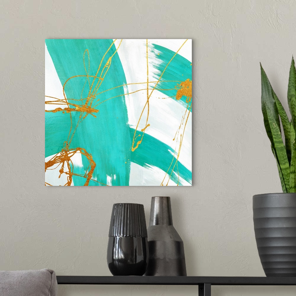 A modern room featuring Teal Strokes SQ