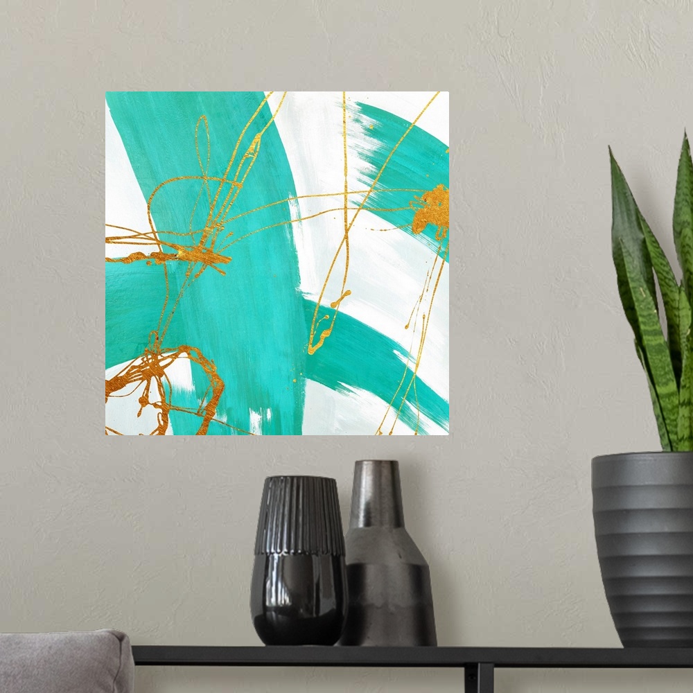 A modern room featuring Teal Strokes SQ