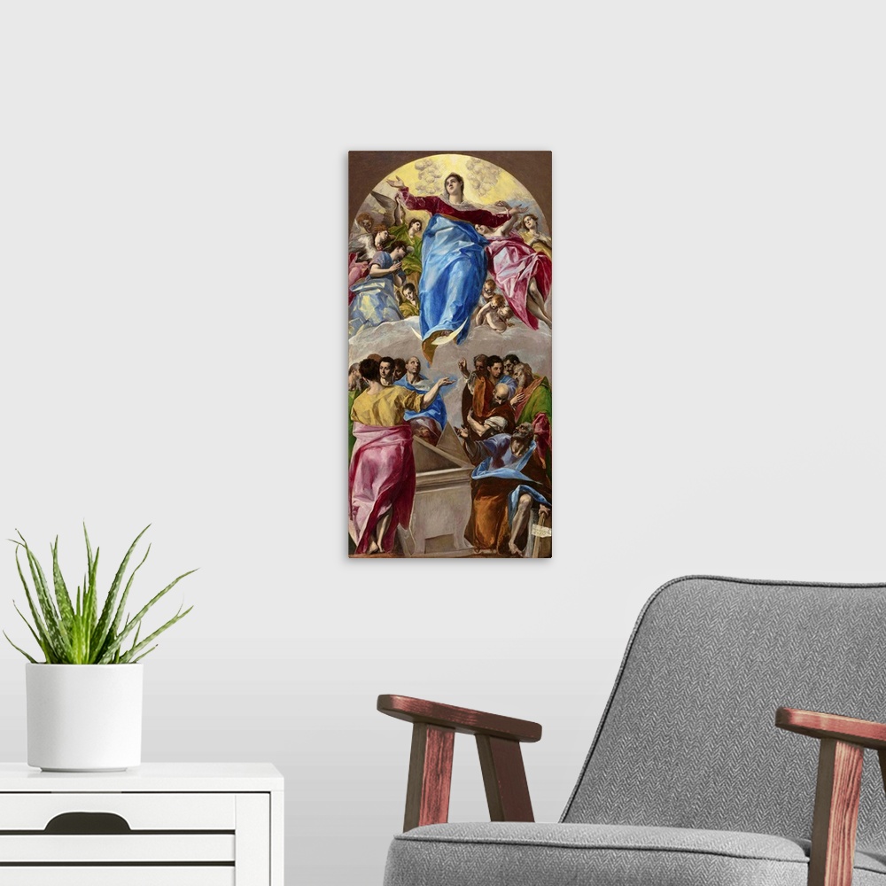 A modern room featuring This painting was the central element of the altarpiece that was El Greco's &#64257;rst major Spa...