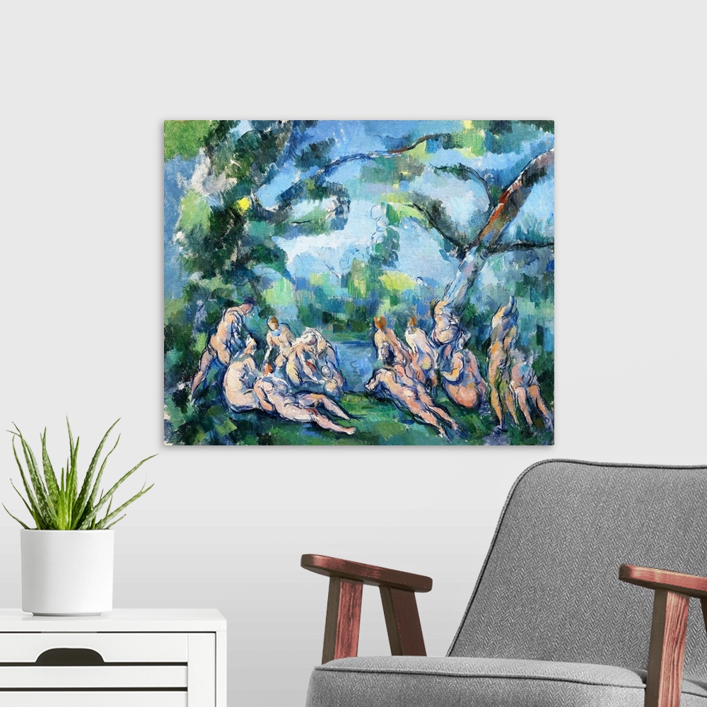 A modern room featuring Through his studies of groups of bathers outdoors, Paul Cezanne reconceived a classical subject i...