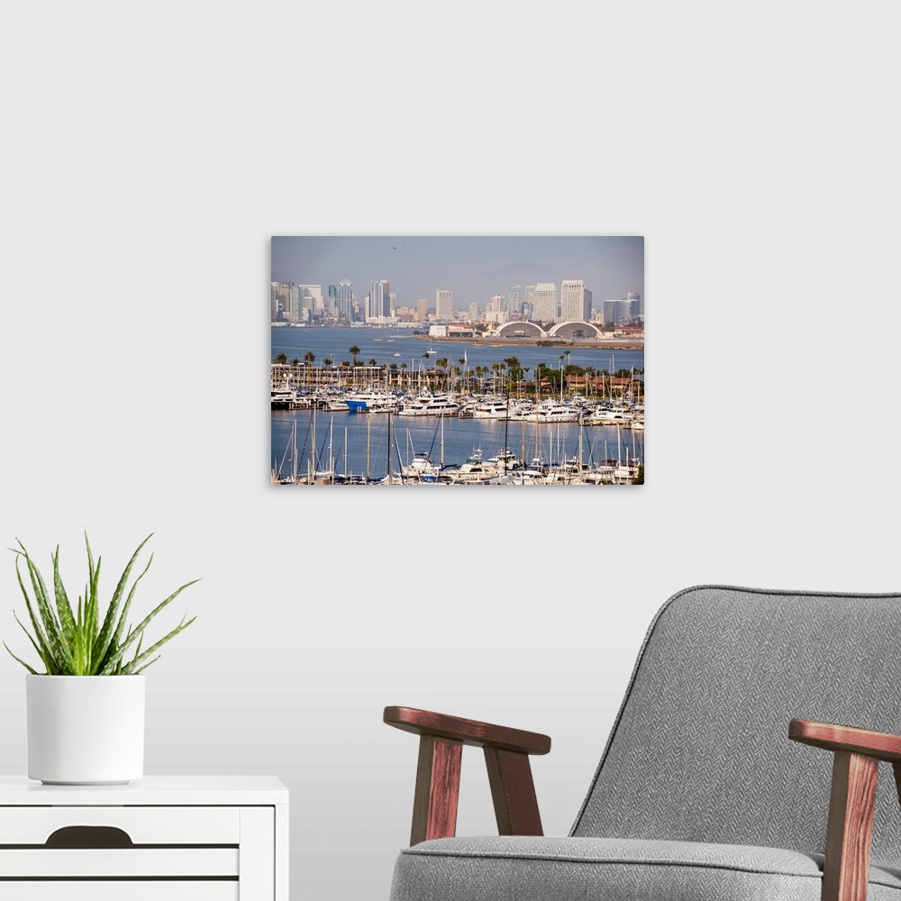 A modern room featuring View of the Bay Club and Hotel Marina in San Diego, California.