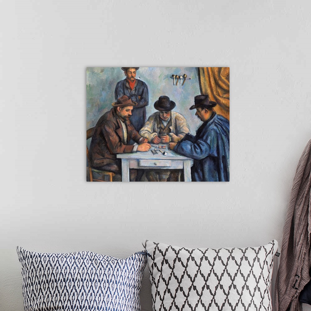 A bohemian room featuring This is probably the first in a series of five paintings that Cezanne devoted to peasants playing...