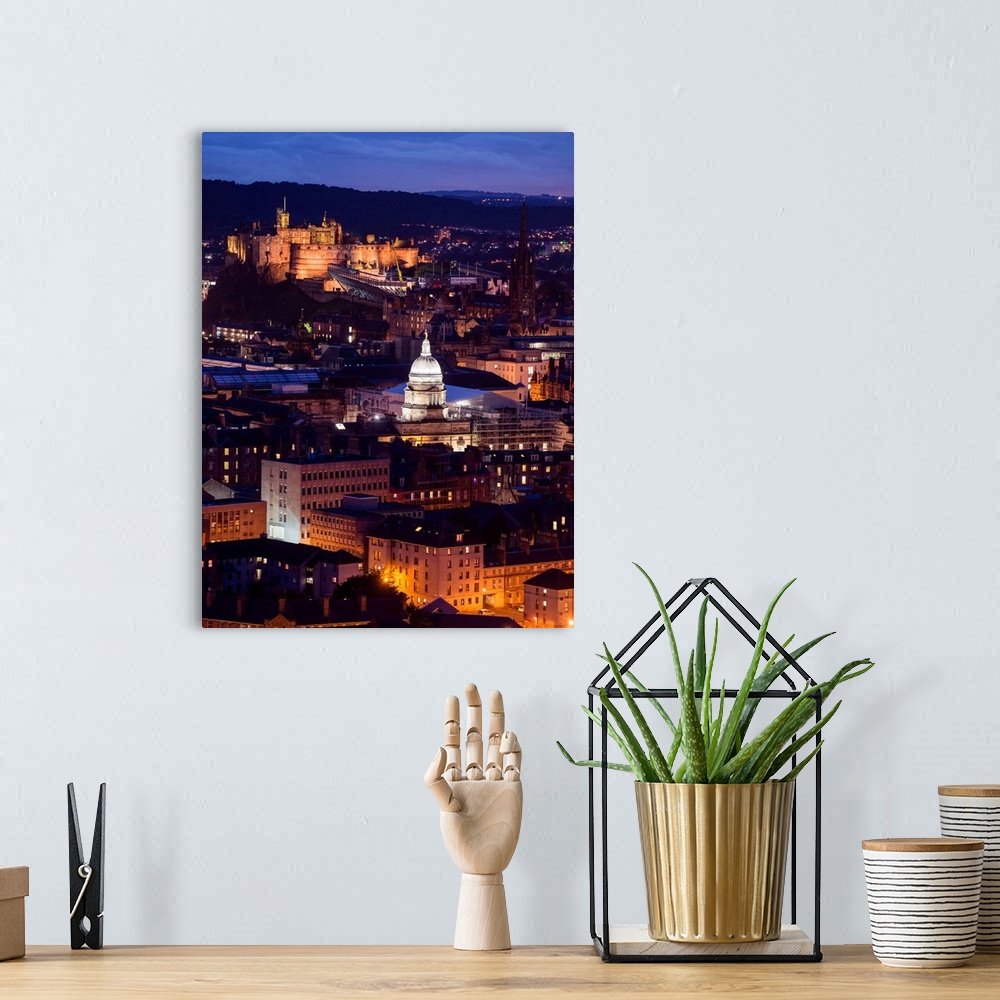 A bohemian room featuring Photograph of the city of Edinburgh with the Edinburgh Castle standing out in the distance.
